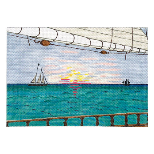 Schooner Sailiing Painted Canvas Purple Palm Designs  - 1