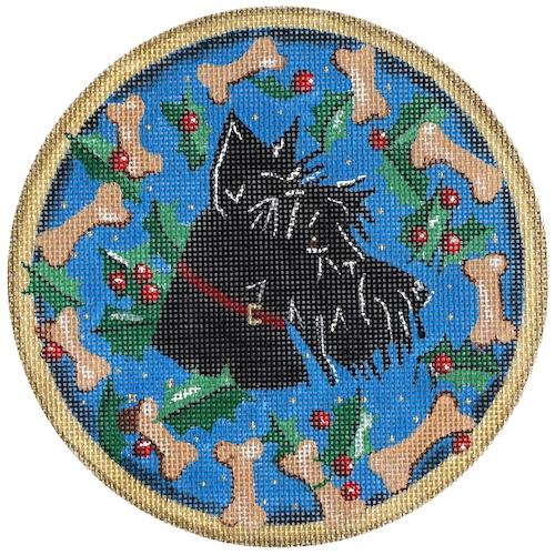 Scottie wiith Dog Biscuits Ornament Painted Canvas The Meredith Collection 