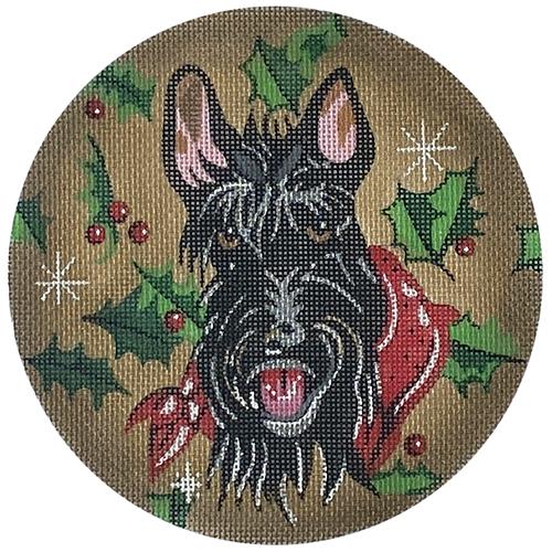 Scotty w/ Holly Ornament Painted Canvas The Meredith Collection  - 1