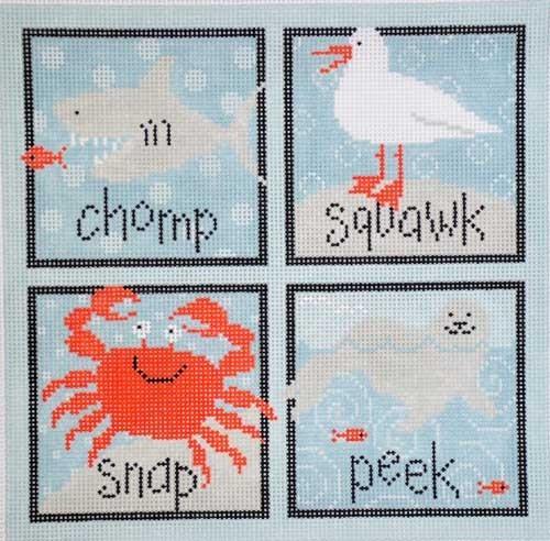 Sea Creatures Cushion Painted Canvas Pippin  - 1