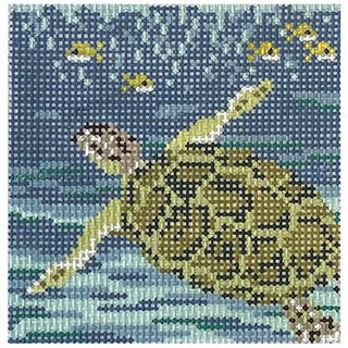 Sea Turtle Coaster Painted Canvas Needle Crossings 

