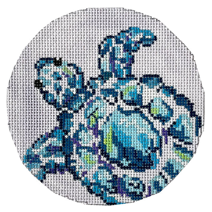 Sea Turtle on Lilac Round Painted Canvas Two Sisters Needlepoint 
