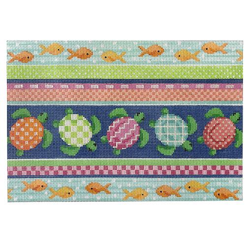 Sea Turtles Pattern Clutch Painted Canvas Two Sisters Needlepoint 
