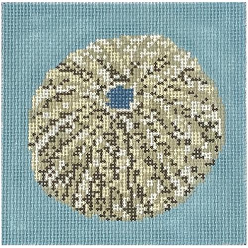 Sea Urchin Blue Background on 13 Painted Canvas Needle Crossings 