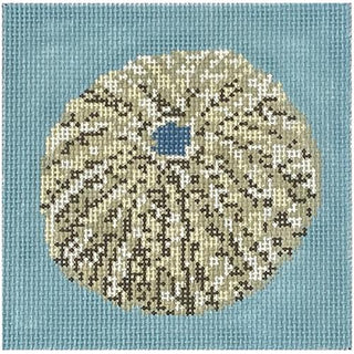 Sea Urchin Blue Background on 13 Painted Canvas Needle Crossings 
