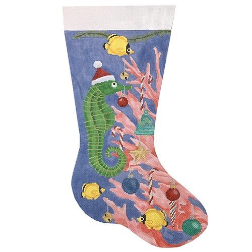 Seahorse Decorating the Tree Stocking Painted Canvas Scott Church Creative  - 1
