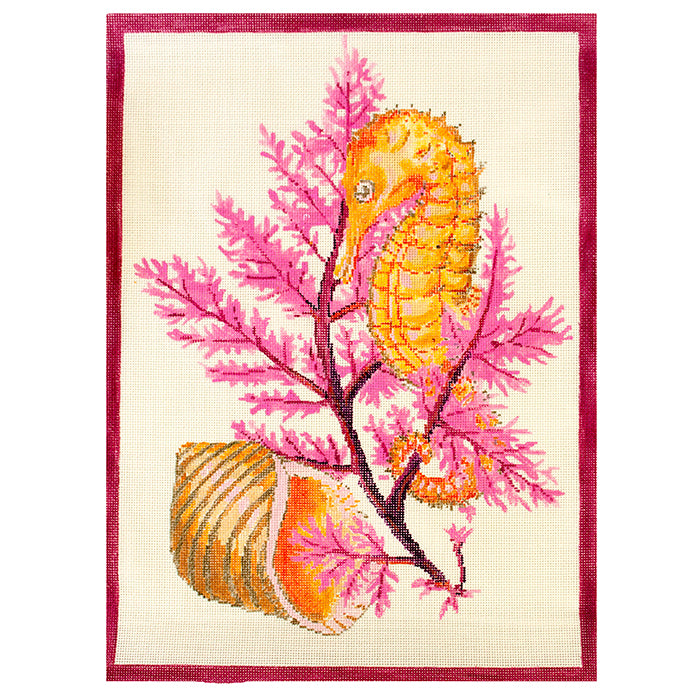 Seahorse & Shell on Pink Painted Canvas The Meredith Collection  - 1