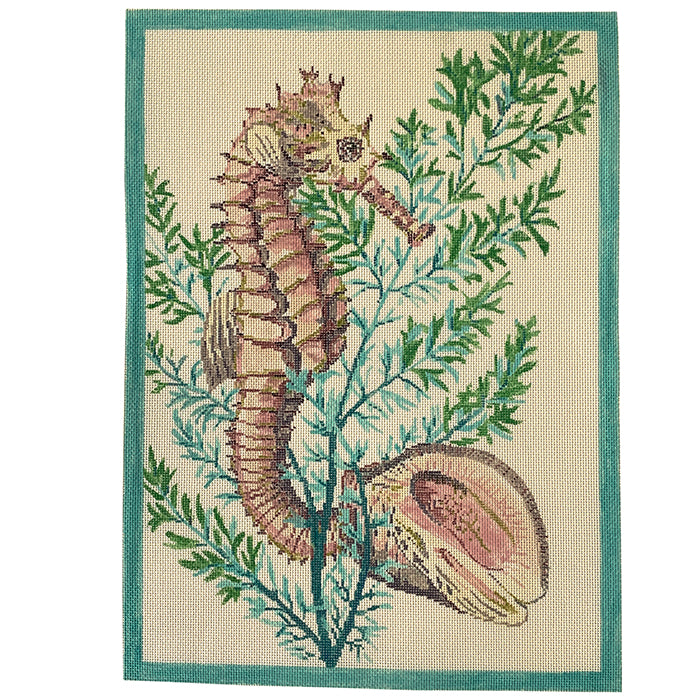 Seahorse & Shells on Aqua Painted Canvas The Meredith Collection  - 1