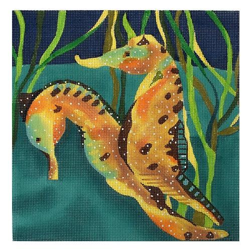 Seahorses - Yellow Painted Canvas Waterweave 