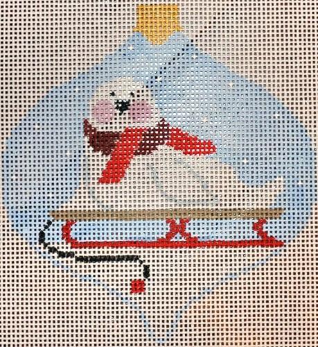 Seal on Sled Bauble Painted Canvas Kathy Schenkel Designs  - 1