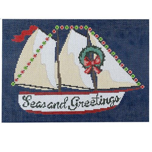 Seas and Greetings Holiday Ship Painted Canvas CBK Needlepoint Collections 
