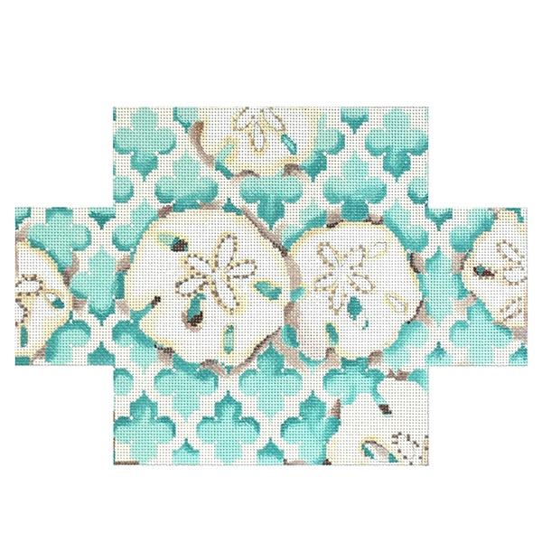 Seashells on Turquoise Quatrefoil Brickcover Painted Canvas Associated Talents 