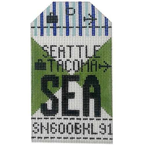 Seattle SEA Vintage Travel Tag Painted Canvas Hedgehog Needlepoint 