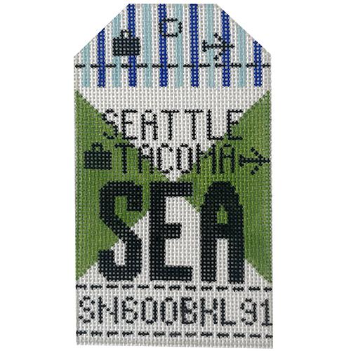 Seattle SEA Vintage Travel Tag Painted Canvas Hedgehog Needlepoint 
