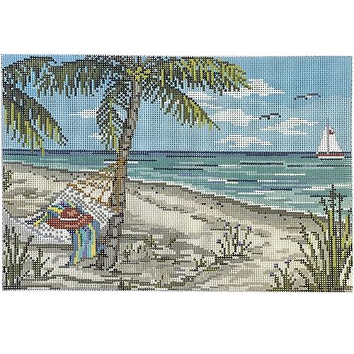 Serene Beach Scene on 18 Painted Canvas Needle Crossings  - 1