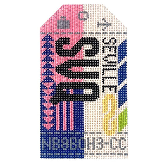 Seville SVQ Travel Tag Painted Canvas Hedgehog Needlepoint 