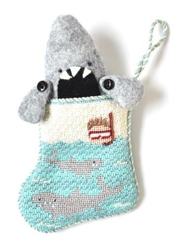 Sharks Mini-Sock with Shark Insert Painted Canvas Kathy Schenkel Designs 