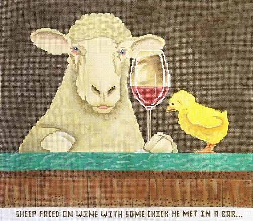Sheep Faced on Wine Painted Canvas CBK Needlepoint Collections  - 1