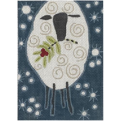 Sheep with Holly Painted Canvas ditto! Needle Point Works 
