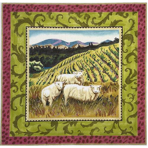 Sheep with Pink Border Painted Canvas Colors of Praise 