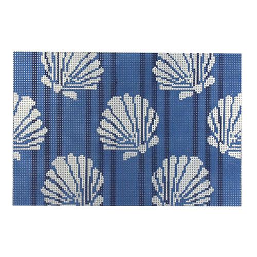 Shells & Stripes Clutch - Navy Painted Canvas Two Sisters Needlepoint 