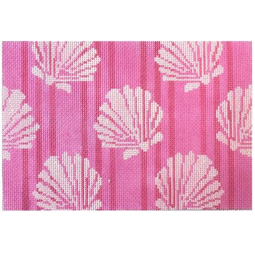 Shells & Stripes Clutch - Pink Painted Canvas Two Sisters Needlepoint 