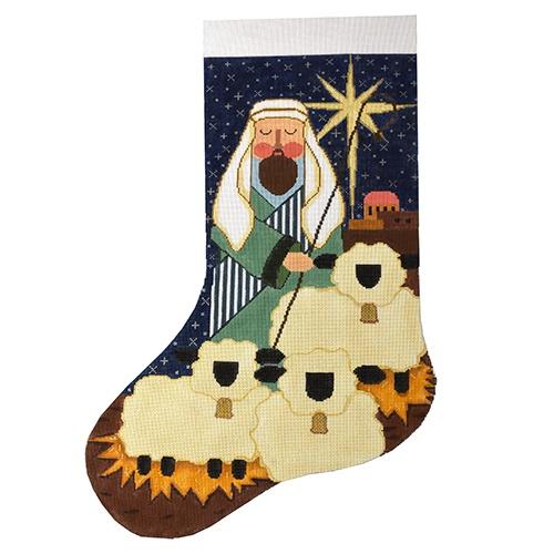 Shepherd with Sheep Stocking Painted Canvas The Meredith Collection 