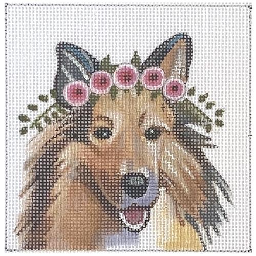 Shetland Sheepdog with Floral Crown Painted Canvas Colors of Praise 