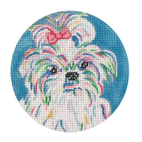 Shih Tzu with Pink Bow Ornament Painted Canvas Kate Dickerson Needlepoint Collections 