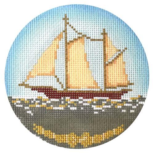 Ship Ornament Painted Canvas The Plum Stitchery  - 1
