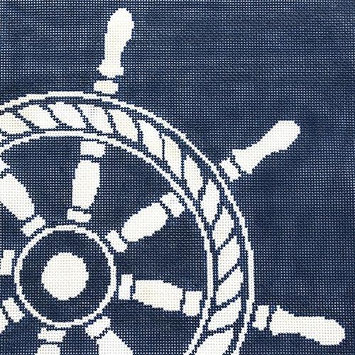 Ship's Wheel on Navy Painted Canvas CBK Needlepoint Collections  - 1