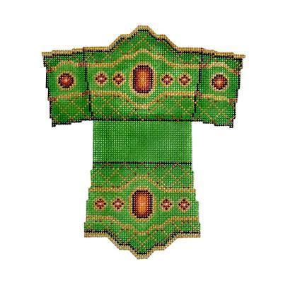 Shopping Bag   Christmas Green & Gold with Red Jewels Painted Canvas Burnett & Bradley  - 1