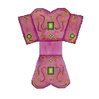 Shopping Bag   Pink & Gold with Green Jewels Painted Canvas Burnett & Bradley  - 1