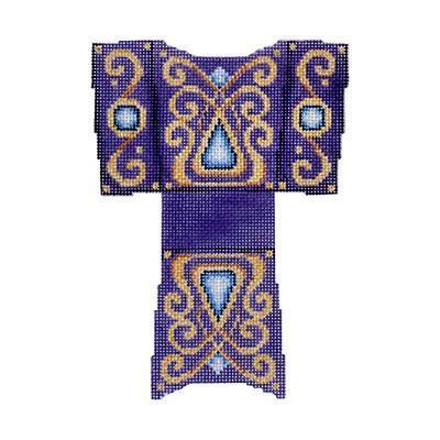 Shopping Bag - Purple & Gold with Blue Jewels Painted Canvas Burnett & Bradley 