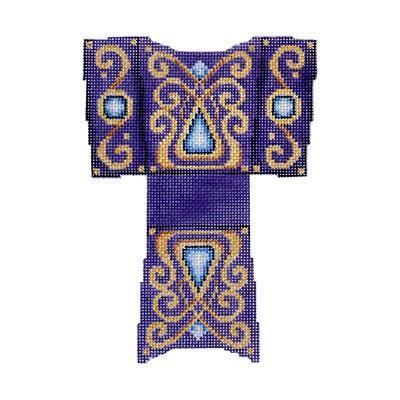 Shopping Bag   Purple & Gold with Blue Jewels Painted Canvas Burnett & Bradley  - 1