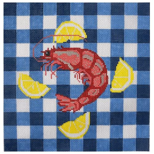 Shrimp and Lemon on 18 mesh Painted Canvas PIP & Roo  - 1