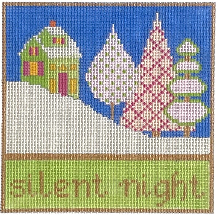 Silent Night Winter Scene Square Painted Canvas Eye Candy Needleart  - 1