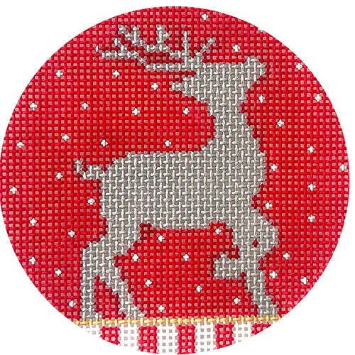 Silver Reindeer on Red Painted Canvas Vallerie Needlepoint Gallery  - 1