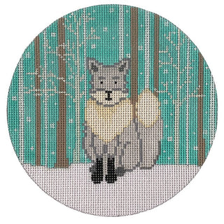 Silver Snow Fox Round Painted Canvas The Meredith Collection 
