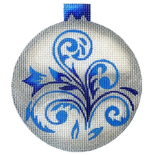 Silver with Blue Ornament Painted Canvas All About Stitching/The Collection Design  - 1