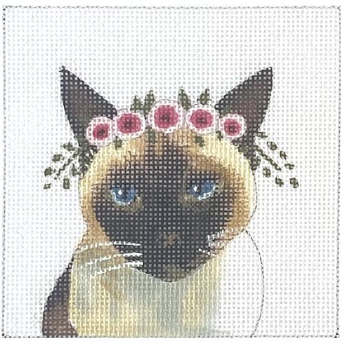 Simese Cat with Floral Crown Painted Canvas Colors of Praise 