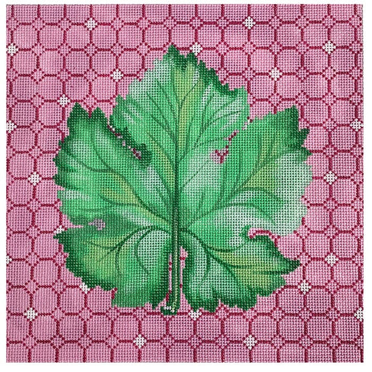 Single Leaf on Pink Ring Pattern Painted Canvas Patti Mann 