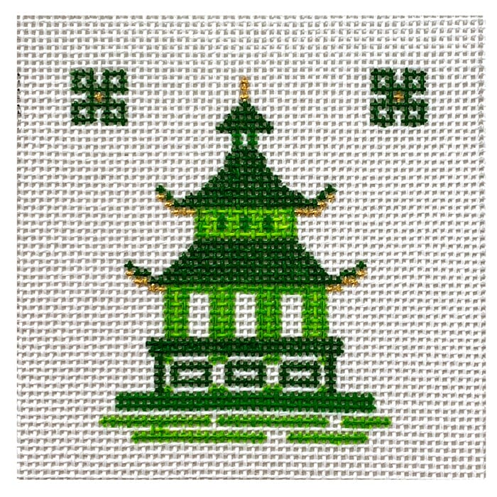 Single Pagoda Coaster #1 - Lime Painted Canvas Patricia Sone 