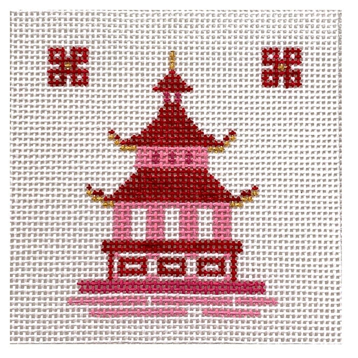 Single Pagoda Coaster #1 - Pink Painted Canvas Patricia Sone 