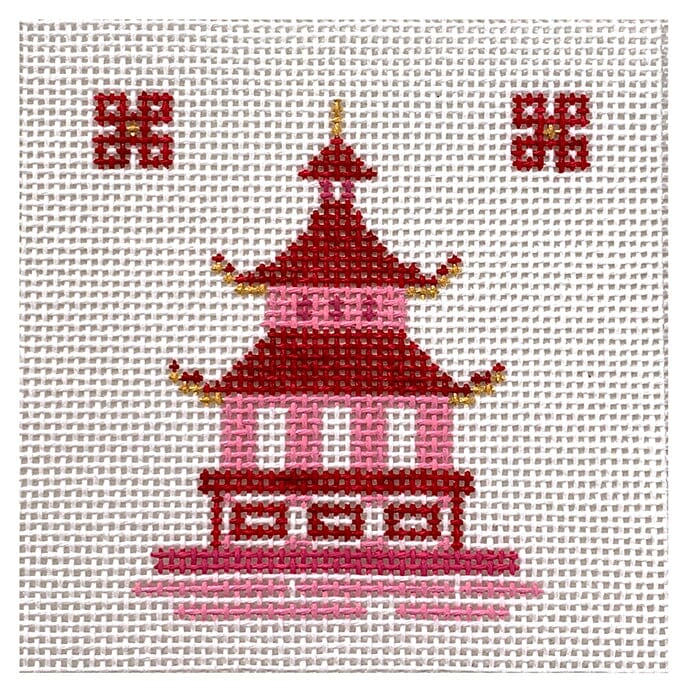 Single Pagoda Coaster #1   Pink Painted Canvas Patricia Sone  - 1