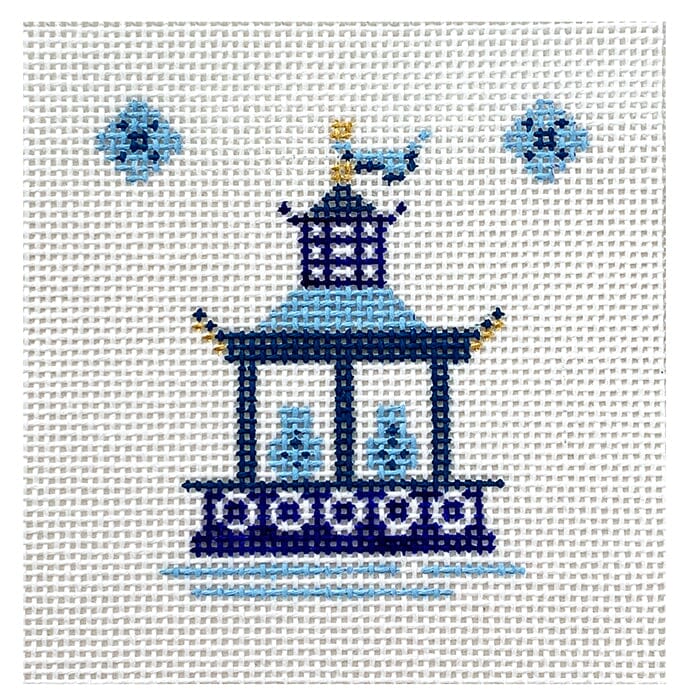 Single Pagoda Coaster #2 - Blue Painted Canvas Patricia Sone 