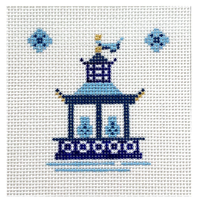 Single Pagoda Coaster #2   Blue Painted Canvas Patricia Sone  - 1