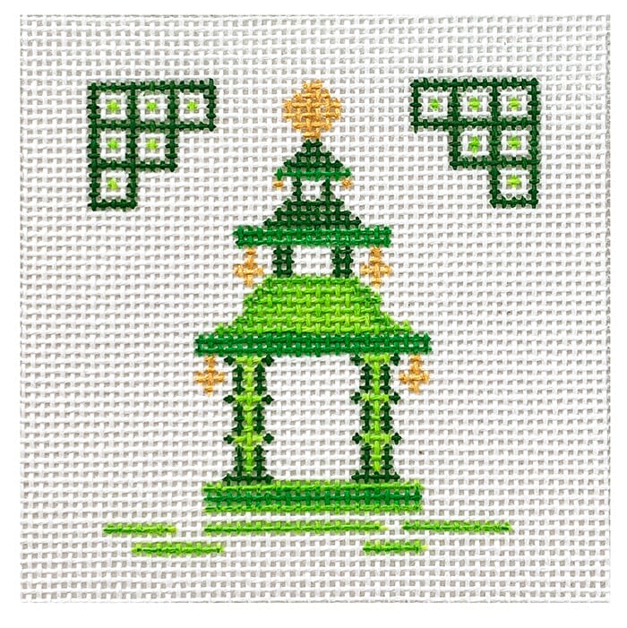 Single Pagoda Coaster #2   Lime Painted Canvas Patricia Sone  - 1