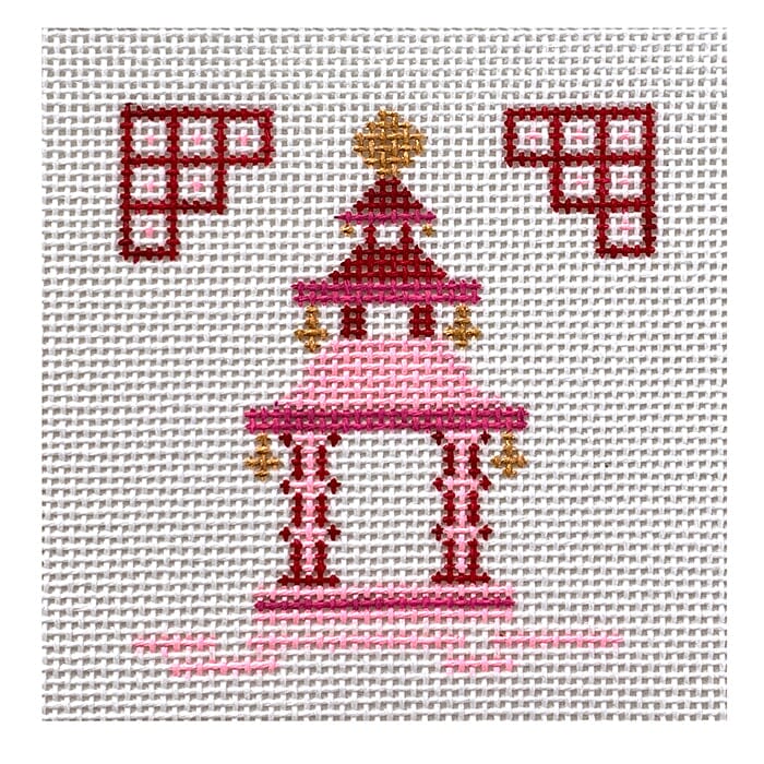 Single Pagoda Coaster #2 - Pink Painted Canvas Patricia Sone 