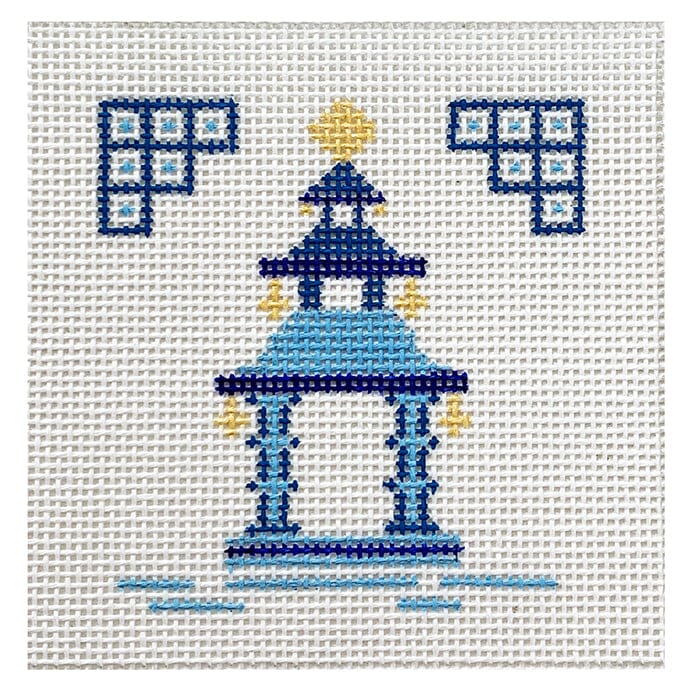 Single Pagoda Coaster #3 - Blue Painted Canvas Patricia Sone 